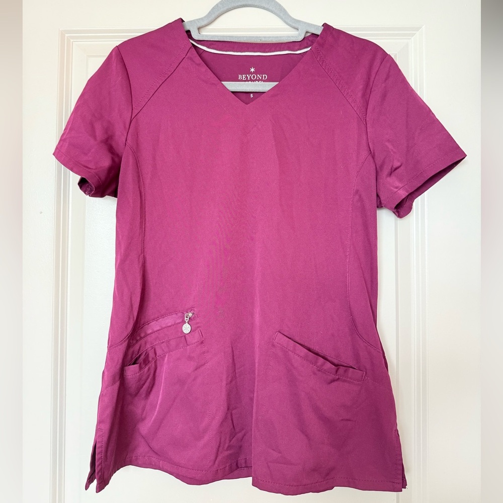 Beyond Maroon V-Neck Women's Short Sleeve Scrub Top
